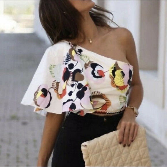 Zara Bloggers Favorite Printed Asymmetric Crop Top - Picture 5 of 11